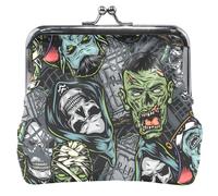 cartera personalizado de Halloween Monsters verde lindo para mujer, bolsa de piel con cierre de beso para cambio de tarjetas, Monstruos de Halloween Verde, UNITALLA, Classic, Monstruos de Halloween