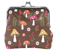 cartera personalizado de piel café de hongos para mujer, bonito cambio de moneda, con cierre de beso, Mushroom Forest Brown, UNITALLA, Mushroom Forest Brown, UNITALLA, Classic