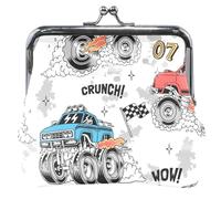 cartera personalizado para mujer, de piel, bonito y colorido monstruo, con hebilla blanca y hebilla de beso, Colorido Monster Trucks Blanco, UNITALLA, Classic, Colorido Monster Trucks Blanco, UNITALLA