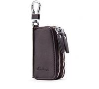 Cartera, piel auténtica, doble cremallera, para llave del coche, negro marrón Coffee2 talla única