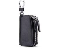 Cartera, piel auténtica, doble cremallera, para llave del coche, negro negro Black2 talla única