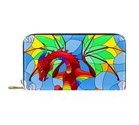 Cartera Piel Piel Cremallera Monedero Largo Dragon Stained Glass
