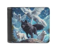 Cartera plegable con estampado de lobo con alas bajo la luna con múltiples ranuras para tarjetas para hombres y mujeres