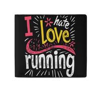 Cartera plegable con texto en inglés "I Love Hate Running" para hombres y mujeres, 11.4 x 10.2 cm