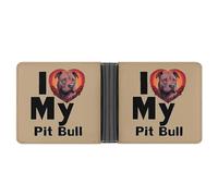 Cartera plegable de piel con texto en inglés "I Love My Pit Bull"