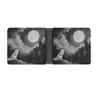 Cartera Plegable Delgada Wolf Ancient Castle Full Moon para Hombre y Mujer, Tarjetero clásico de Cuero.