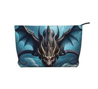 Cartera portátil con cremallera para mujer, adecuada para viajes y almacenamiento diario de cosméticos, bolsa de cosméticos de pana con dragón volador, color negro, talla única, Negro, One Size