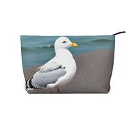 Cartera portátil con cremallera para mujer, adecuada para viajes y almacenamiento diario de cosméticos, bonita bolsa de cosméticos de pana de gaviota, color negro, talla única, Negro, One Size
