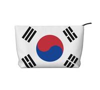 Cartera portátil con cremallera para mujer, adecuada para viajes y almacenamiento diario de cosméticos, bolsa de cosméticos de pana con bandera de la República de Corea, color negro, talla única,