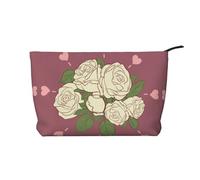 Cartera portátil con cremallera para mujer, adecuada para viajes y almacenamiento diario de cosméticos, bolsa de cosméticos de pana blanca rosa del amor, color negro, talla única, Negro, One Size