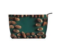 Cartera portátil con cremallera para mujer, adecuada para viajes y almacenamiento diario de cosméticos, bolsa de cosméticos de pana con borde de cono de pino, color negro, talla única, Negro, One Size