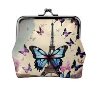 Cartera romántica de París Eiffel para mujer, carteras para mujer, monedero para mujer, cartera pequeña para mujer, con cremallera y cierre de beso, Negro -, Talla única, Art Deco