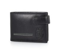 Cartera Sporting Cuero con Lengueta 10,5 x 7,5 x 2 cm, Monedero, Billetes, ranuras para tarjetas, ventana para documentos fotográficos, cierre a presión, RFID, negro, marrón, Negro , 10,5 x 7,5 x 2