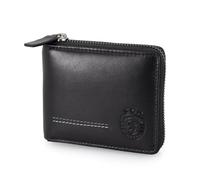 Cartera Sporting de piel, con cremallera, monedero, 11,5 x 9,5 x 2 cm. Múltiples ranuras para tarjetas, billetes, ventana para documentos fotográficos, RFID, negro, marrón, Negro , 11,5x9,5x2 cm,