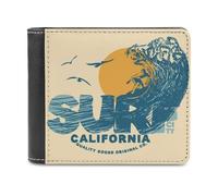 Cartera Surfer Big Wave Delgada Plegable para Tarjetas de crédito, de Microfibra y Cuero, Hombres y Mujeres.