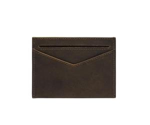 Cartera Tarjetero Tarjetero de Piel Vaca Crazy Horse, Funda Fina auténtica for identificación, Monedero pequeño(Dark Brown)