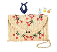 Cartera tipo sobre tejida bohemia con solapa sobre cadena, bolso de hombro cruzado, bolsos de mano de paja for mujer, playa de verano