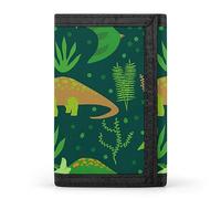 Cartera triple con diseño de dinosaurios voladores y hierba verde, elegante monedero con llavero, tarjetero para tarjetas de crédito, recibos, facturas, etc., para mujeres y hombres, 12,7 x 8,4 x 0,5