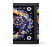 Cartera triple con diseño de elefante, mandalas y flores, con tarjetero para dinero, 8 ranuras, llavero, ventana para fotos para hombres y mujeres, Estilo-2, Talla única, Para todas las estaciones