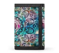 Cartera triple con diseño de galaxia, flores, estrellas, mandalas, universo y espacio, elegante monedero con llavero, tarjetero para tarjetas de crédito, recibos, facturas, para mujeres y hombres, 12,