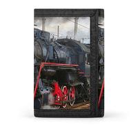 Cartera triple con diseño de tren de vapor antiguo en las nubes de Rides by Rail, elegante monedero con llavero, tarjetero para tarjetas de crédito, recibos, facturas, para mujeres y hombres, 12,7 x 8