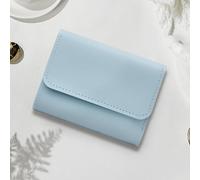 Cartera triple para mujer, pequeña y simple, de piel sintética, delgada, con 4 ranuras para tarjetas, 1 ventana de identificación, Azul, 11.5 x 8.5 x 1.5 cm (4.5 x 3.34 x 0.6 inches), Sencillo
