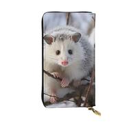 Cartera ultrafina de piel sintética para mujeres y hombres, con cremallera, tarjetero de crédito, bolso largo de mano de zarigüeya en bolso de nieve, Opossum in Snow, One Size, Clásico