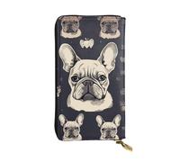 Cartera ultrafina de piel sintética para mujeres y hombres, con cremallera, tarjetero de crédito, bolso largo de mano de zarigüeya en bolso de nieve, I Love Bulldog Francés, One Size, Clásico