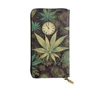 Cartera ultrafina de piel sintética para mujeres y hombres, con cremallera, tarjetero de crédito, bolso largo de mano de zarigüeya en bolso de nieve, A Puff in Time Weed, One Size, Clásico