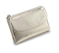 Cartera unisex de piel de guijarro, pequeña cartera de piel auténtica con monedero, tarjetero y ranura para efectivo, cartera compacta para hombres y mujeres, uso diario, Gold, Talla única, Moderno