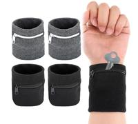 Carteras con correa de muñeca, 4 Piezas, Muñequera Deportiva con Cremallera, bandas de sudor, cartera de bolsillo, Accesorios de Entrenamiento para Monedas, Llaves, Billetera, para correr, baloncesto