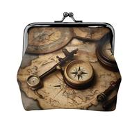 Carteras de brújula y mapa del mundo antiguo para mujer, monedero para mujer, cartera pequeña para mujer, adecuada para mujeres, elegante y personalizada, negro, talla única, Art Deco, Black, Talla