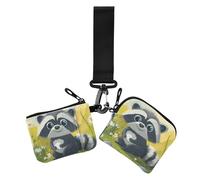 Carteras de caricatura para mujer, diseño robusto de mapache gris, portatarjetas de identificación, protector con bolsillo para monedas con cremallera para uso diario, 2 paquetes, Dibujos animados