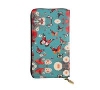 Carteras de cuero con estrellas arcoíris para mujeres y hombres, carteras grandes con 12 ranuras para tarjetas, cartera para pasaporte, Gallina Mariposas Voladoras Entre Flores, Talla única