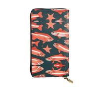 Carteras de cuero con redes de pesca de estrella de mar para mujeres y hombres, billetera grande con 12 ranuras para tarjetas, cartera para pasaporte, Salmon, Talla única