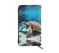 Carteras de cuero de loro de flores tropicales para mujeres y hombres, billetera grande con 12 ranuras para tarjetas, cartera para pasaporte, Tortuga marina, Talla única