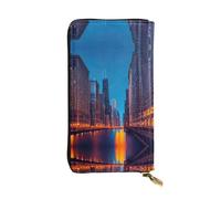Carteras de cuero del Parque Nacional Glacier para mujeres y hombres, billetera grande con 12 ranuras para tarjetas, cartera para pasaporte, Chicago Night, Talla única