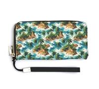 Carteras de cuero para mujer, diseño tropical de isla hawaiana, monedero de mano con cremallera