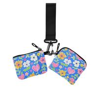 Carteras de doble pulsera vintage floral azul melocotón para mujer, bonito protector de tarjeta de identidad con llavero para mujer, paquete de 2, melocotón floral vintage, 1 tamaño, casual, Vintage