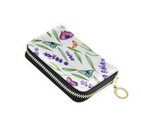 Carteras de flores de lavanda y mariposas para mujer, con cremallera alrededor, bloqueo RFID, billeteras de tarjetas de crédito, monedero de cuero con cremallera
