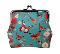 Carteras de gallina con mariposas voladoras entre flores para mujer, monedero para mujer, cartera pequeña para mujer, adecuada para mujer, elegante y personalizada, Negro -, Talla única, Art Deco