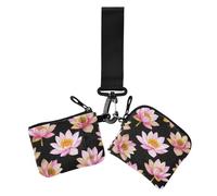 Carteras de mujer con estampado de flores y pintura al óleo de oro rosa, gran capacidad, monedero con bolsillo para monedas con cremallera para uso diario, 2 unidades, Pintura al óleo de oro rosa con