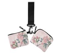 Carteras de muñeca dobles con diseño de flores de melocotón para mujer, bonita cartera con cremallera y bolsillo con cremallera para mujer, 2 paquetes, Caligrafía china con flores de melocotón, 1