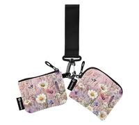 Carteras de muñeca dobles vintage de flores otoñales para mujer, protector de tarjeta de identidad portátil delgado con bolsillo para monedas con cremallera para dama, 2 paquetes de monedero para