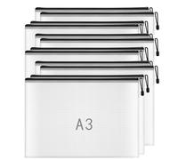 Carteras de plástico A3, carpetas A3 con cremallera, bolsas grandes con cremallera, carpetas de plástico para documentos, color negro (12 unidades)