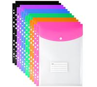 Carteras de plástico A4 con bolsillos perforados, carpetas de plástico expandibles A4, bolsillo de plástico con botón a presión, carpetas de documentos de apertura superior, 12 unidades