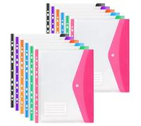 Carteras de plástico con bolsillos perforados A4, 12 carpetas expandibles A4, archivos de documentos de plástico con botón y tarjeta de etiqueta, 11 agujeros de gran capacidad, bolsillo de polietileno