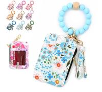 Carteras de Pulsera Bohemias para Mujer, Cartera Bohemia con Cuentas y Estampado Floral, Tarjetero con Llavero Decorado con borlas (Style F)