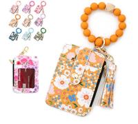 Carteras de Pulsera Bohemias para Mujer, Cartera Bohemia con Cuentas y Estampado Floral, Tarjetero con Llavero Decorado con borlas (Style D)