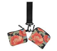 Carteras de pulsera dobles retro con diseño de granadas rojas para mujer, pequeñas y portátiles con bolsillo para monedas con cremallera, 2 unidades, Flores de granadas rojas retro, 1 size, Casual